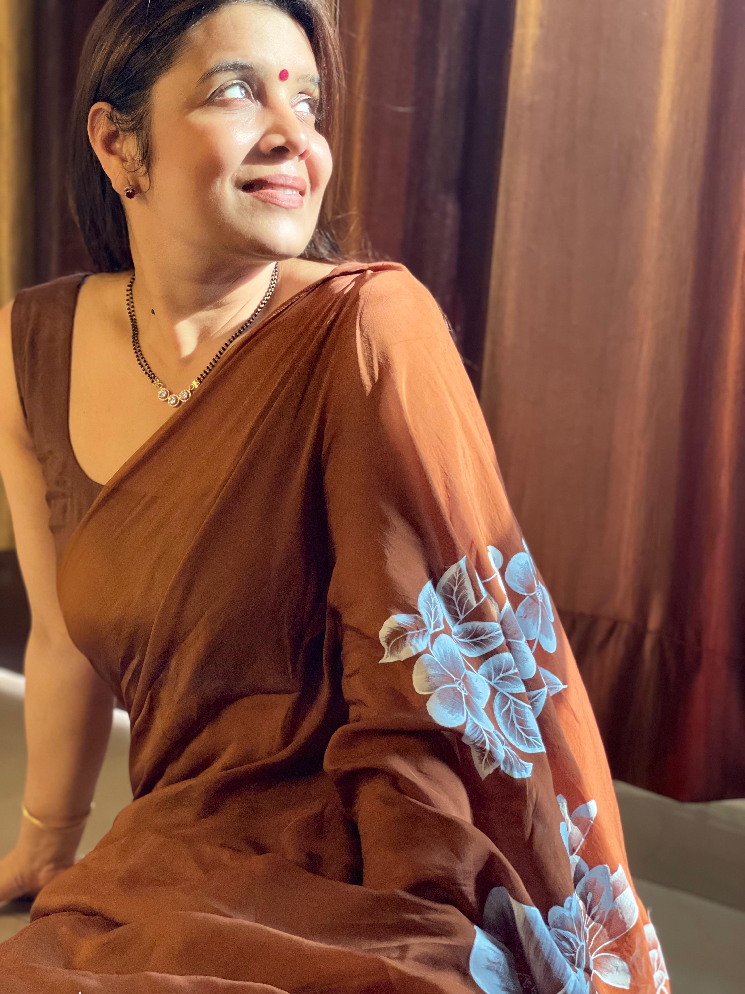 Floral Hanpainted Cola Saree
