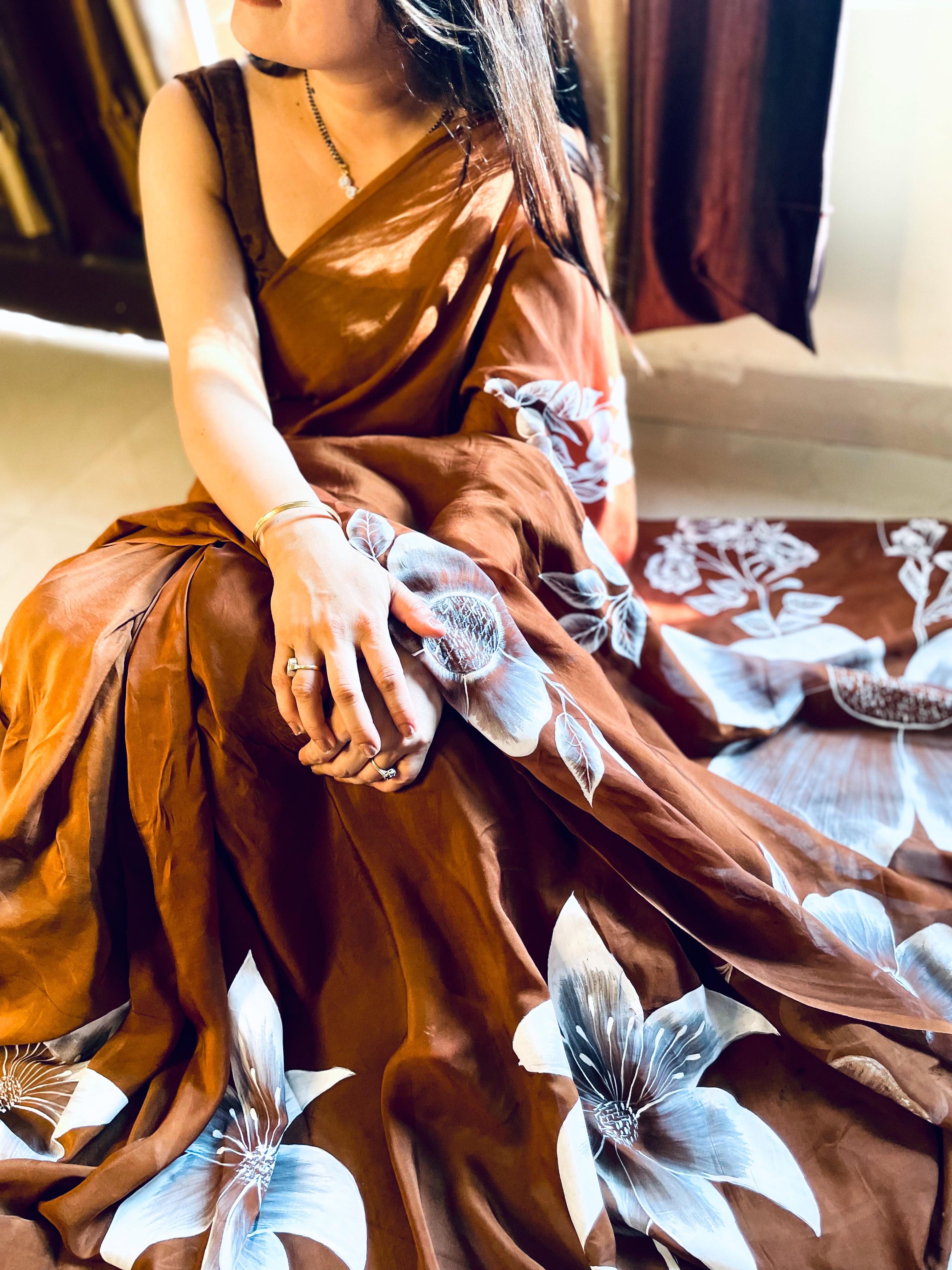 Floral Hanpainted Cola Saree