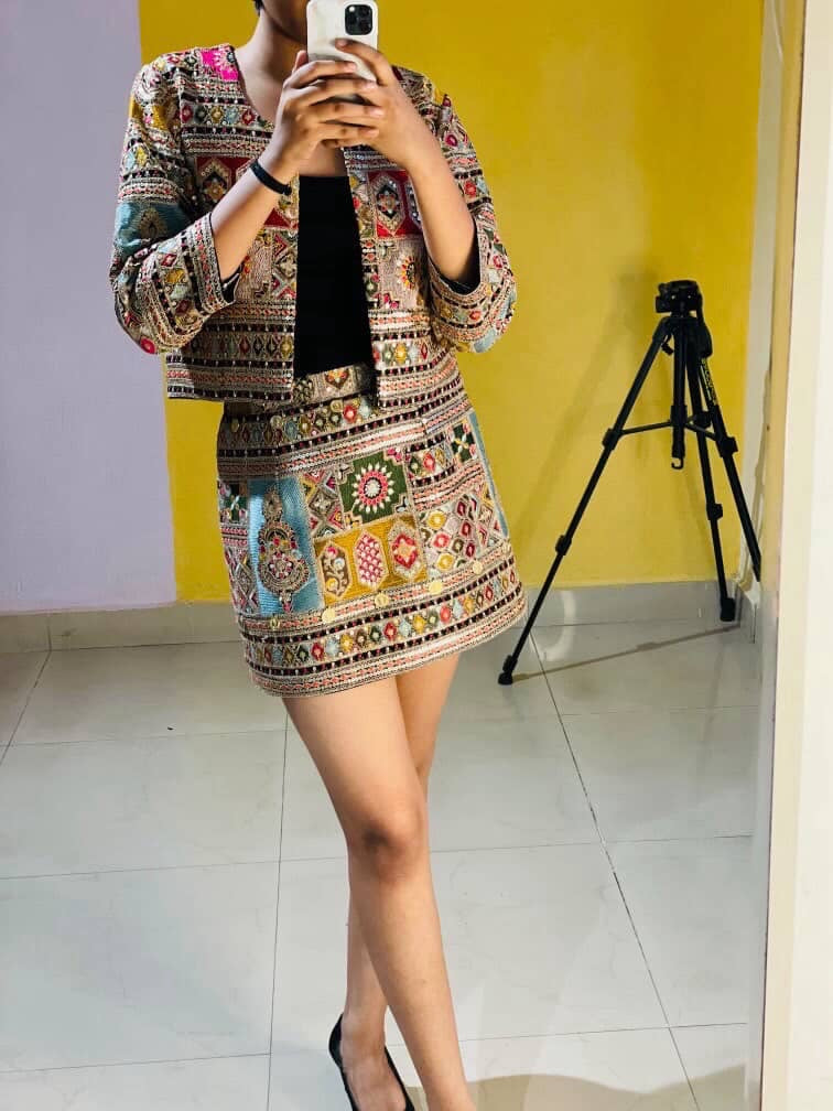 Embroidered skirt with jacket