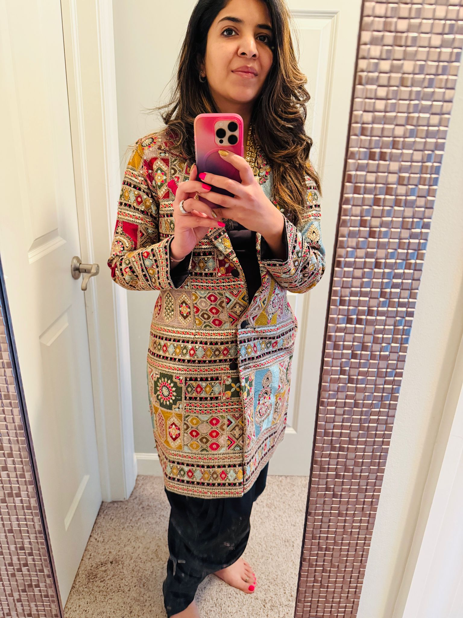 Fully embroidered designer long blazer