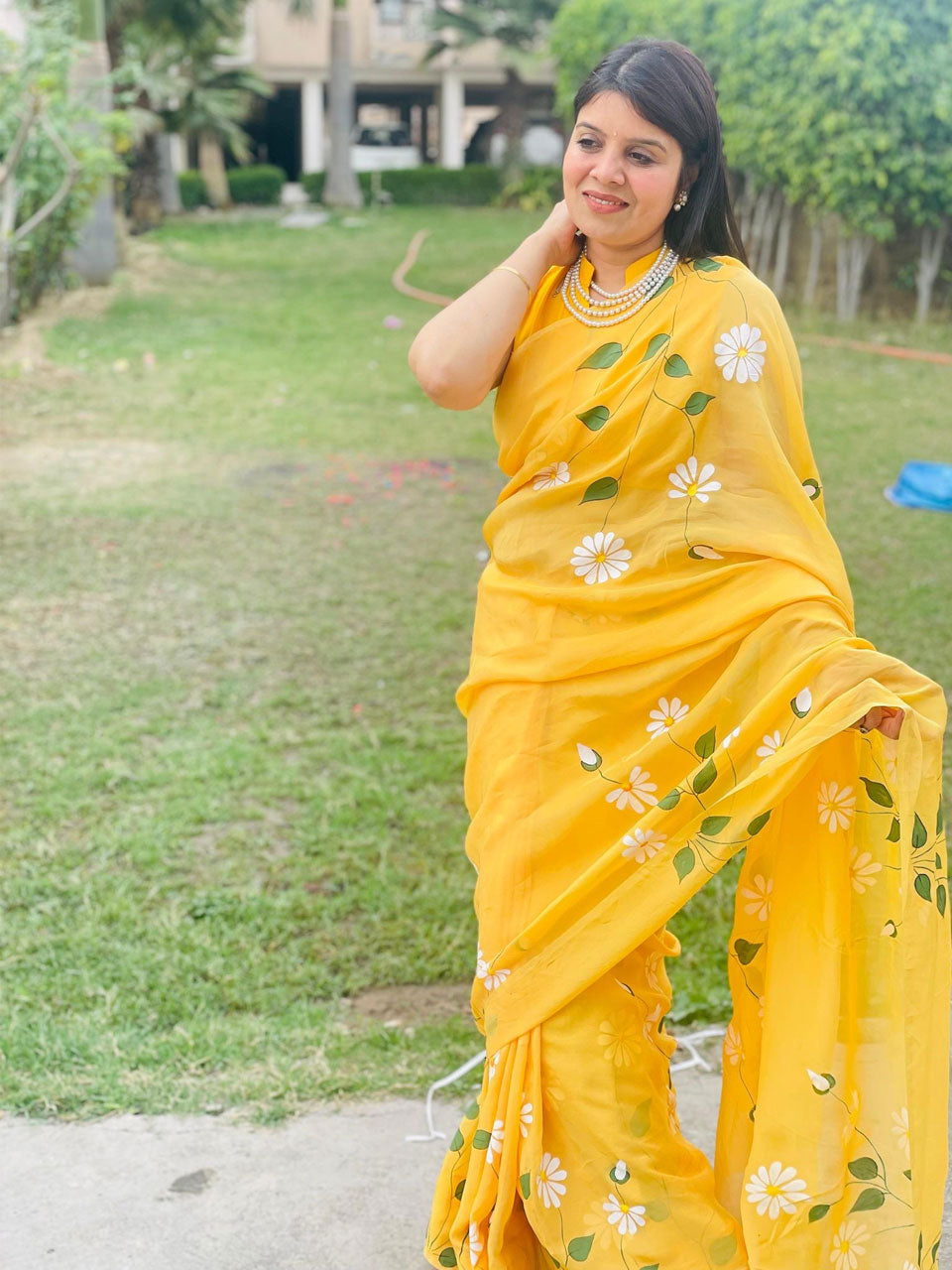 Hand Paint Organza Saree (comes with blouse pc)