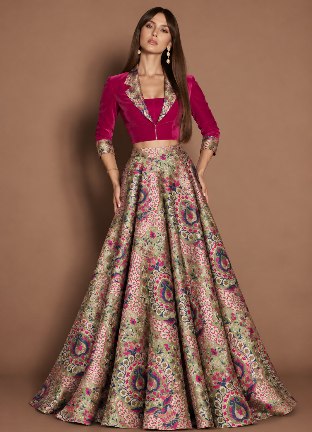 Mora | Brocade Skirt & Velvet Blouse