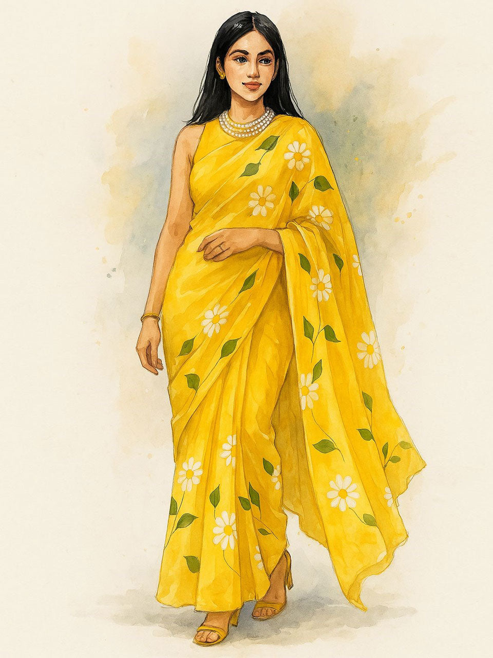 Hand Paint Organza Saree (comes with blouse pc)