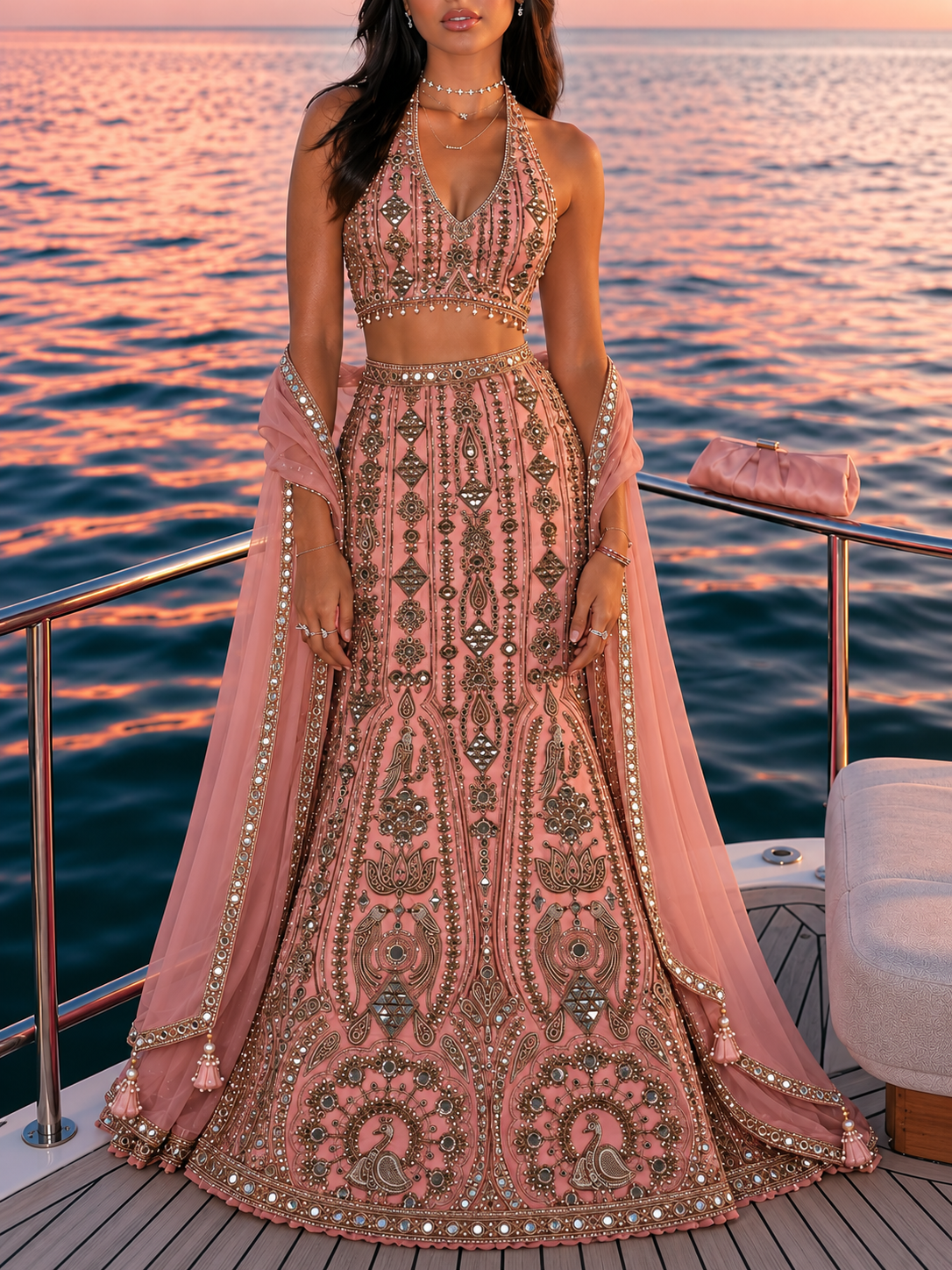 Dusty Rose Mirror-Work Lehenga