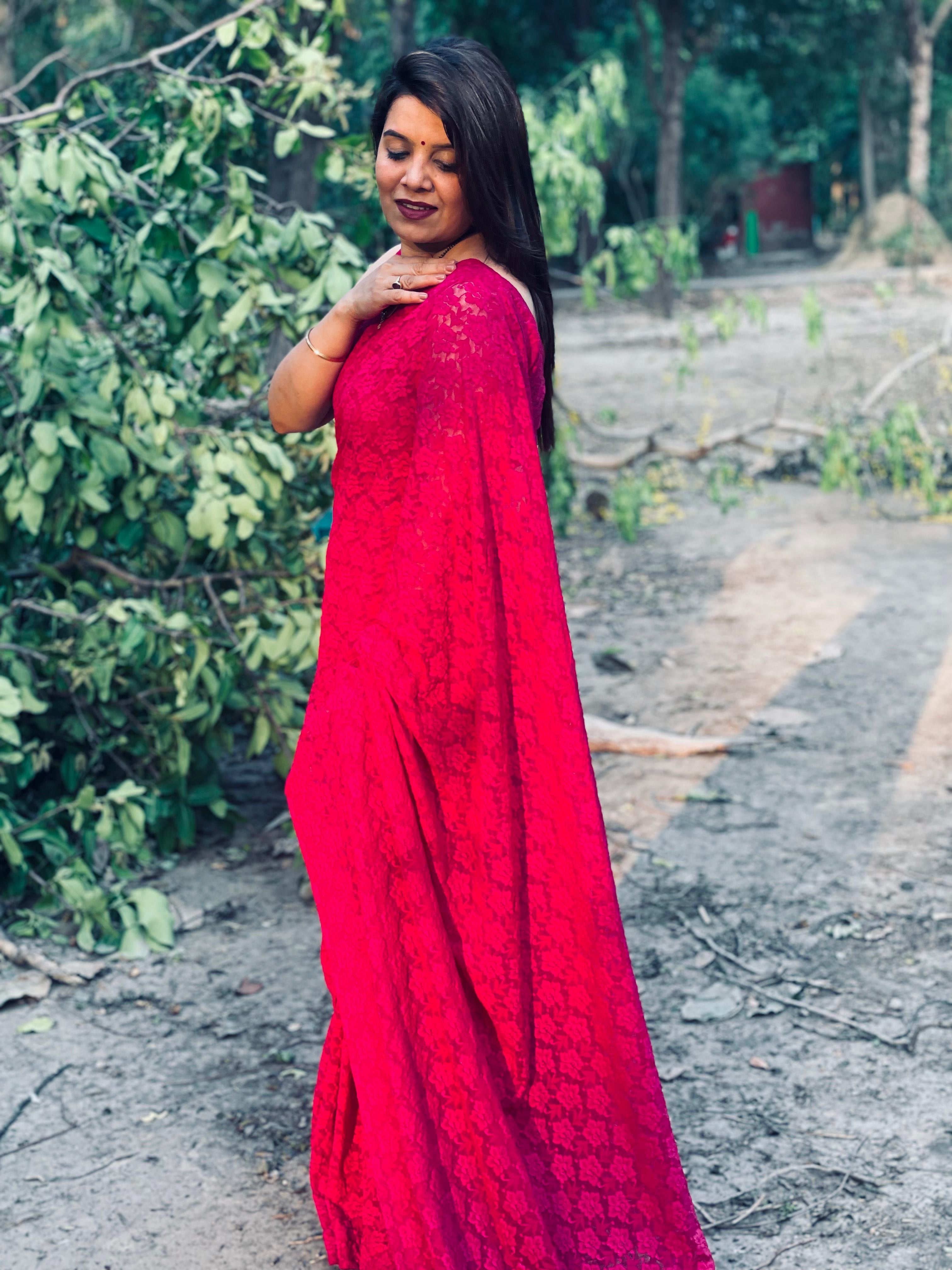 Lace work Pre draped Saree