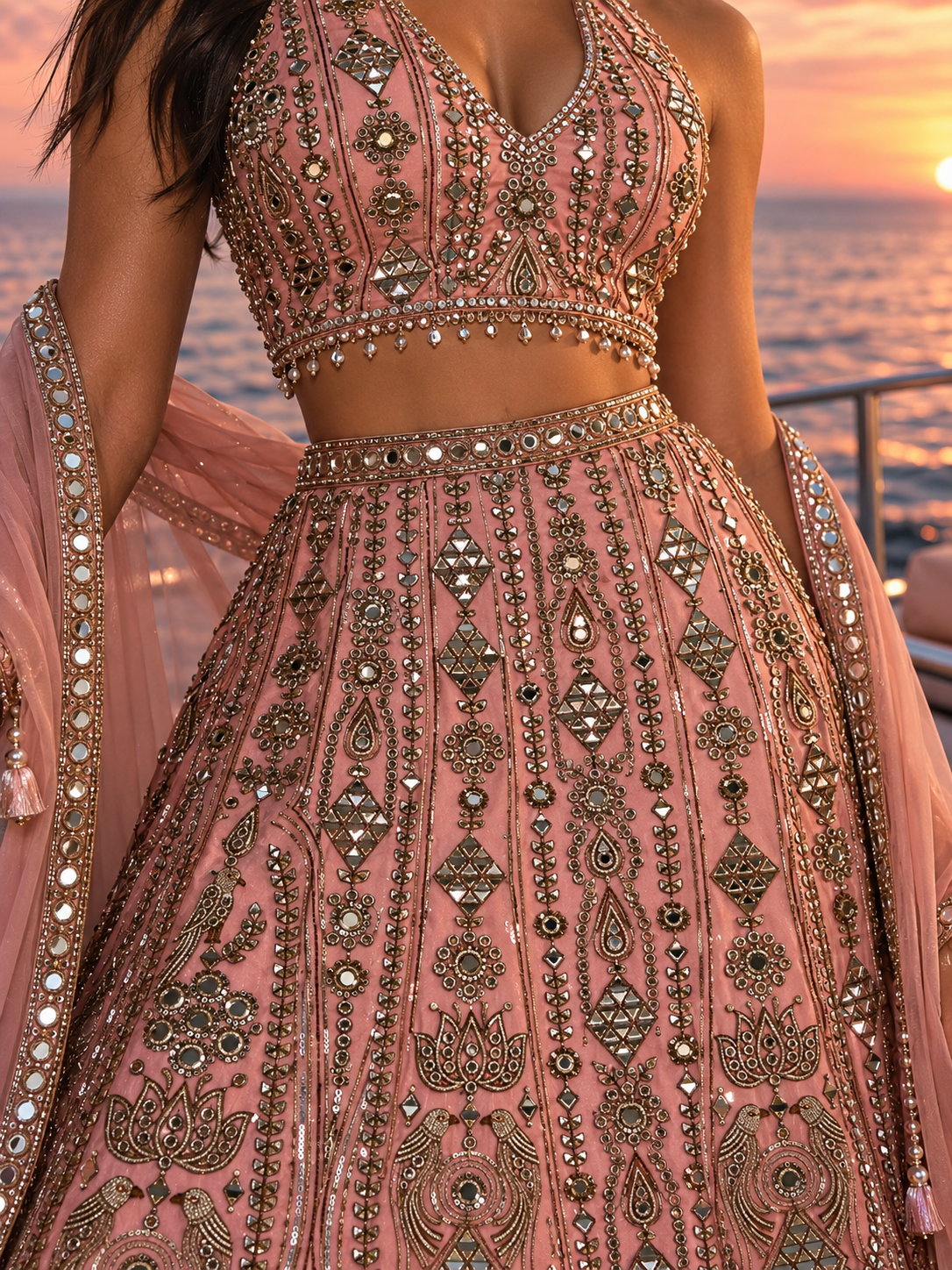 Dusty Rose Mirror-Work Lehenga