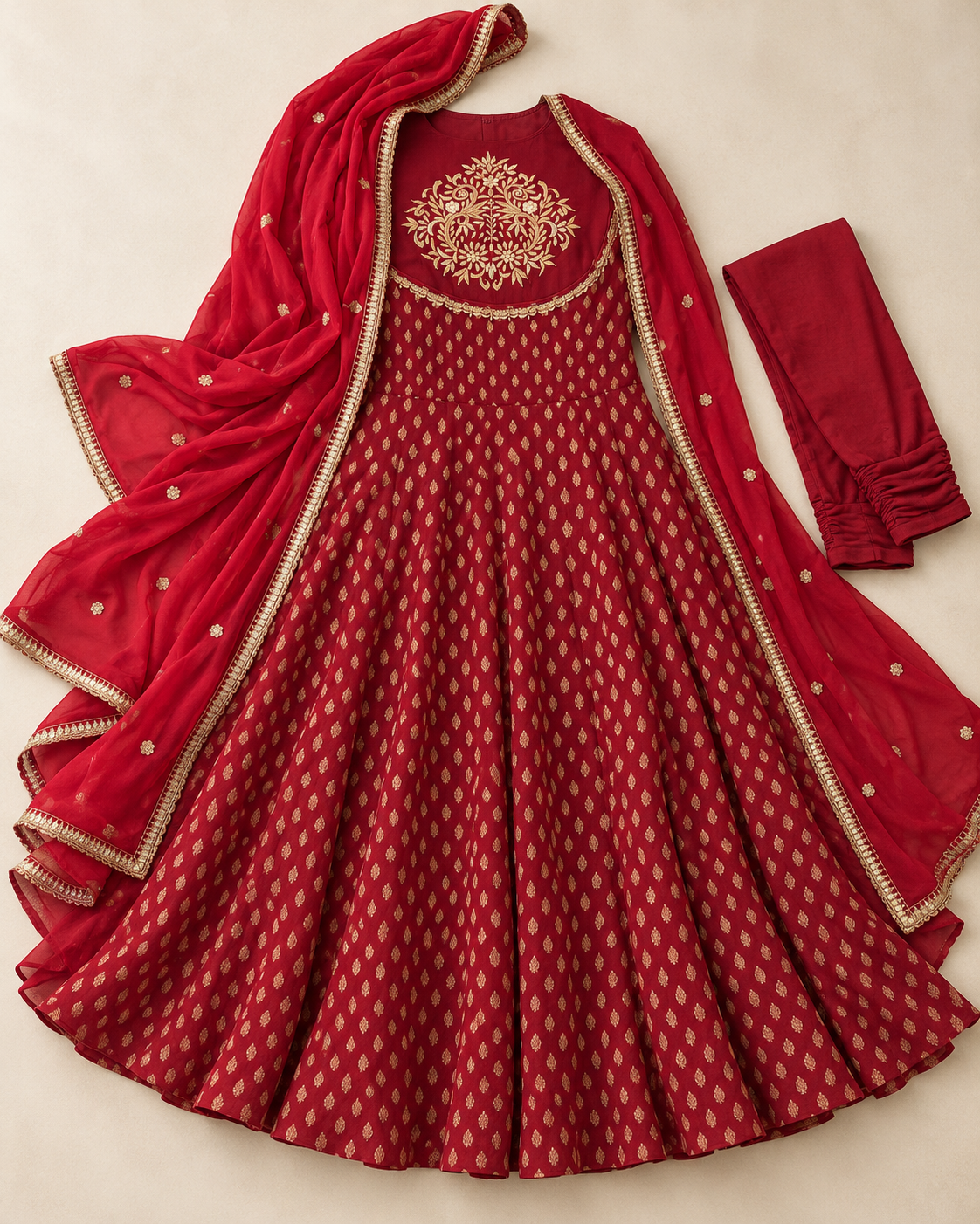 RED ROYALTY EMBROIDERED ANARKALI