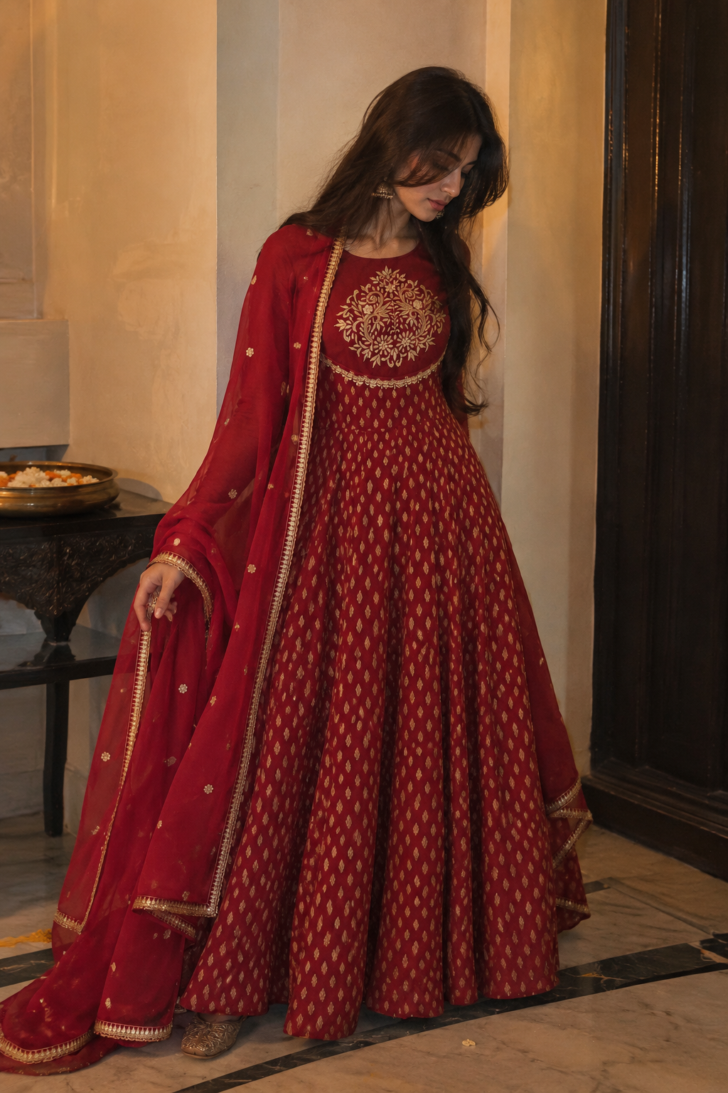RED ROYALTY EMBROIDERED ANARKALI