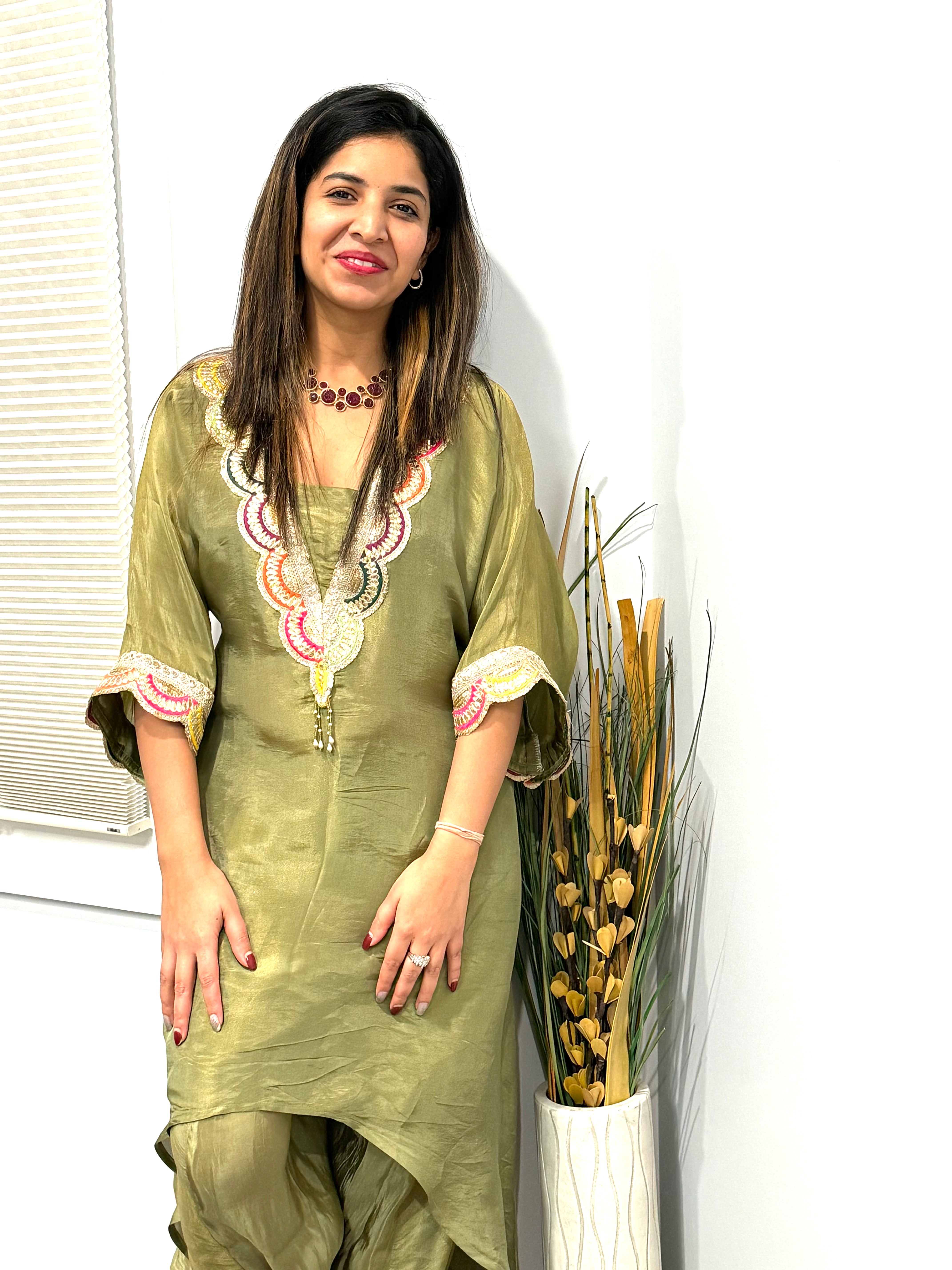 2 PC tissue Silk Kaftan Set