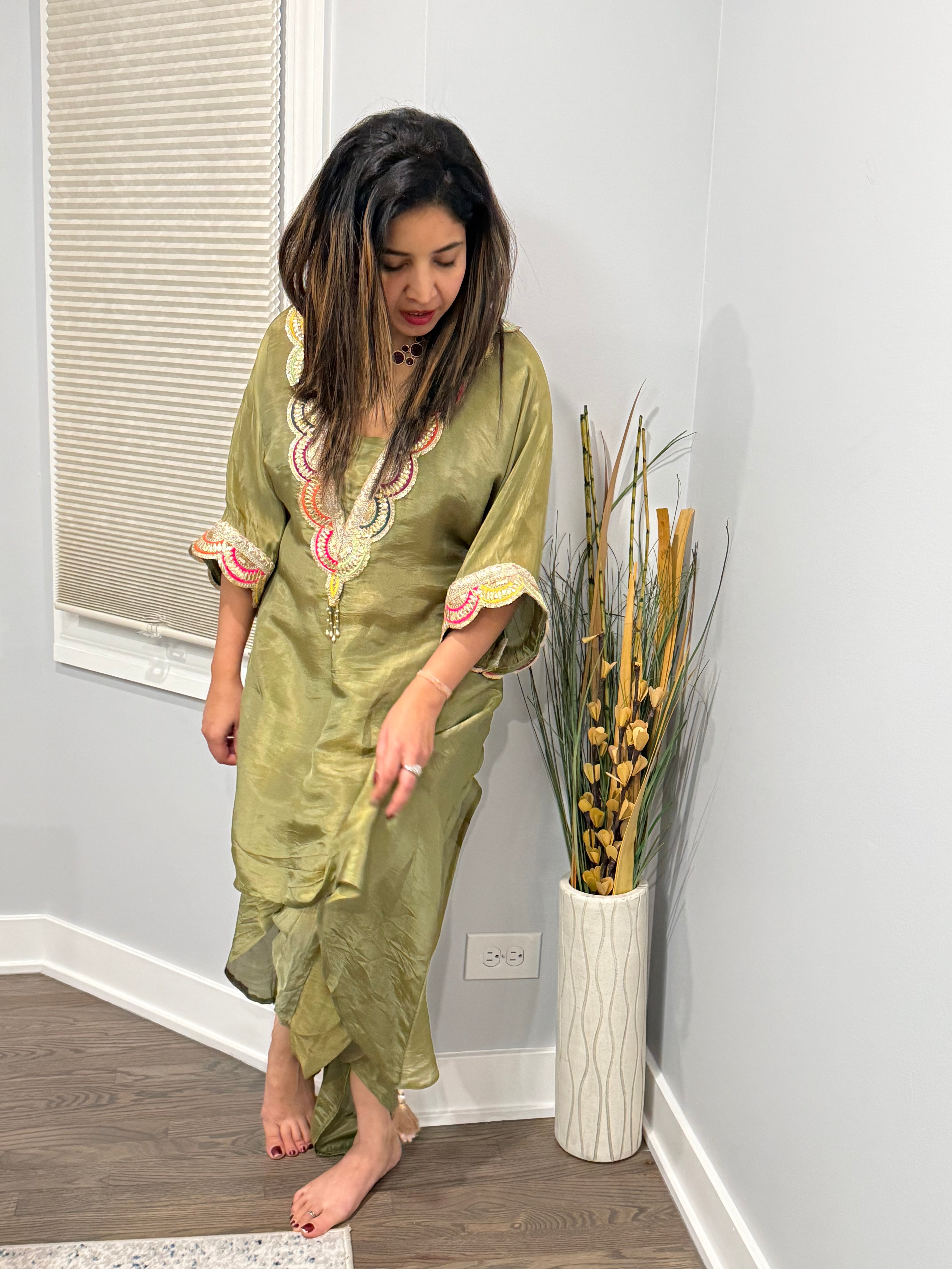 2 PC tissue Silk Kaftan Set
