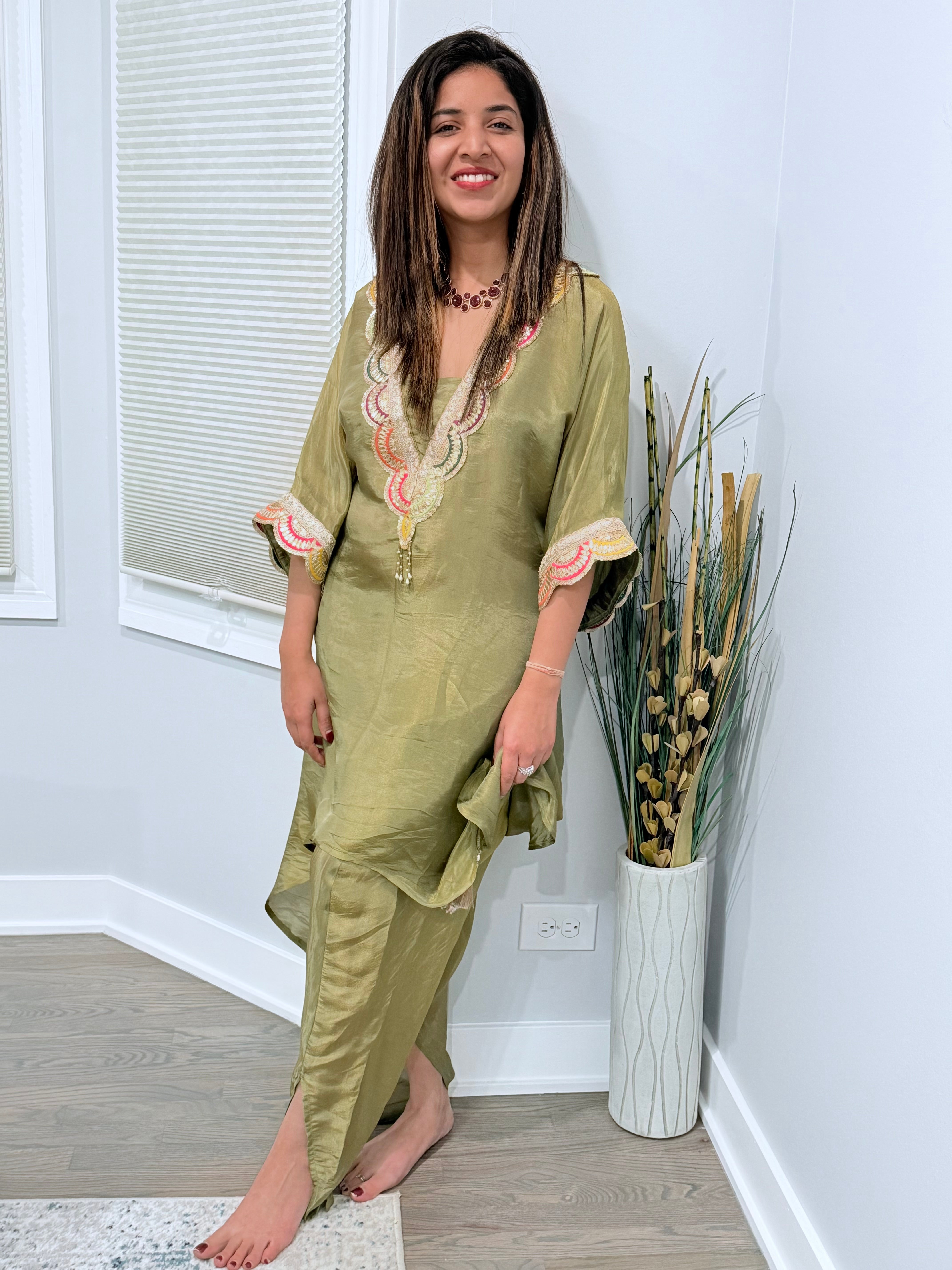 2 PC tissue Silk Kaftan Set
