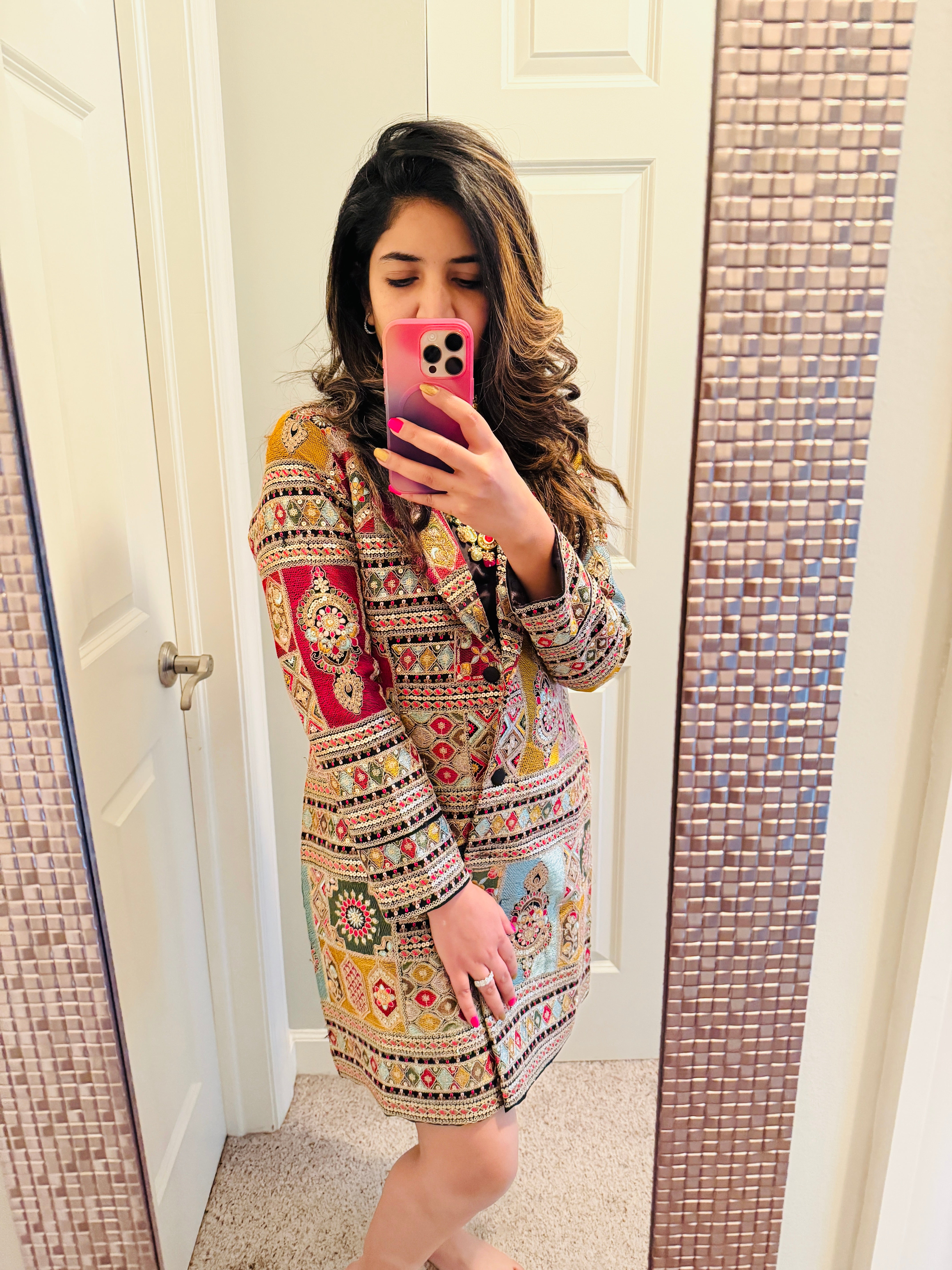 Fully embroidered designer long blazer