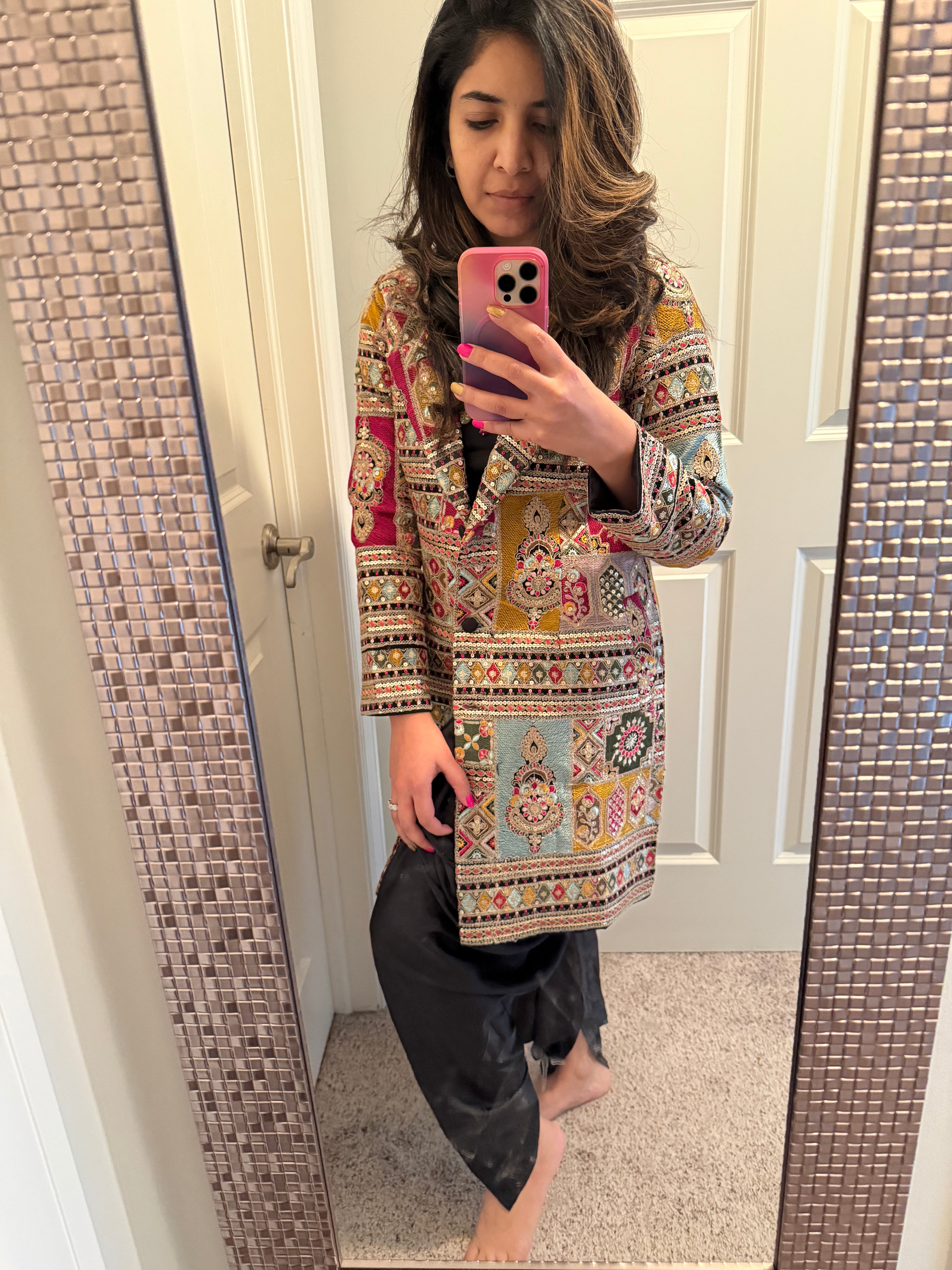 Fully embroidered designer long blazer
