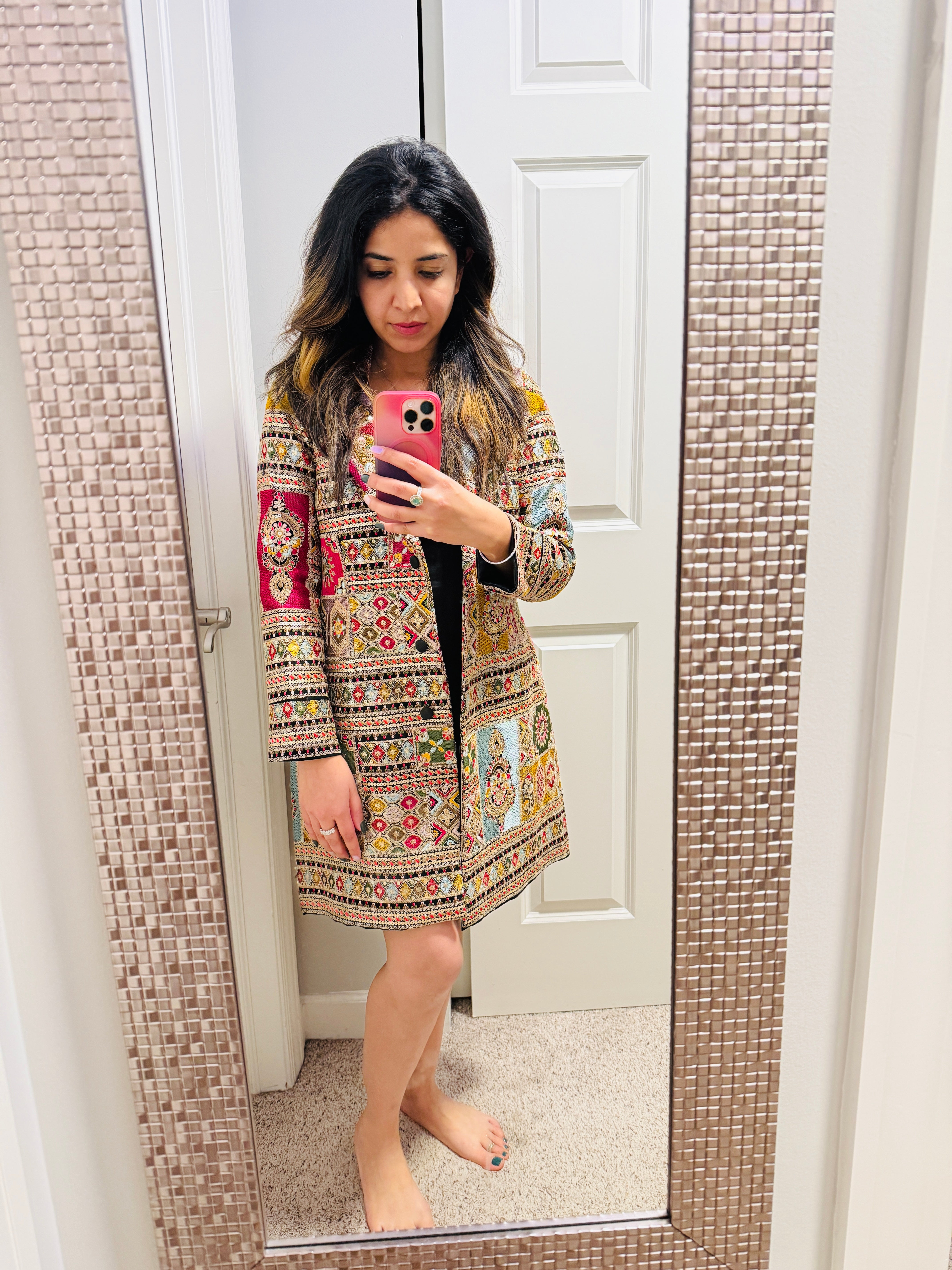 Fully embroidered designer long blazer