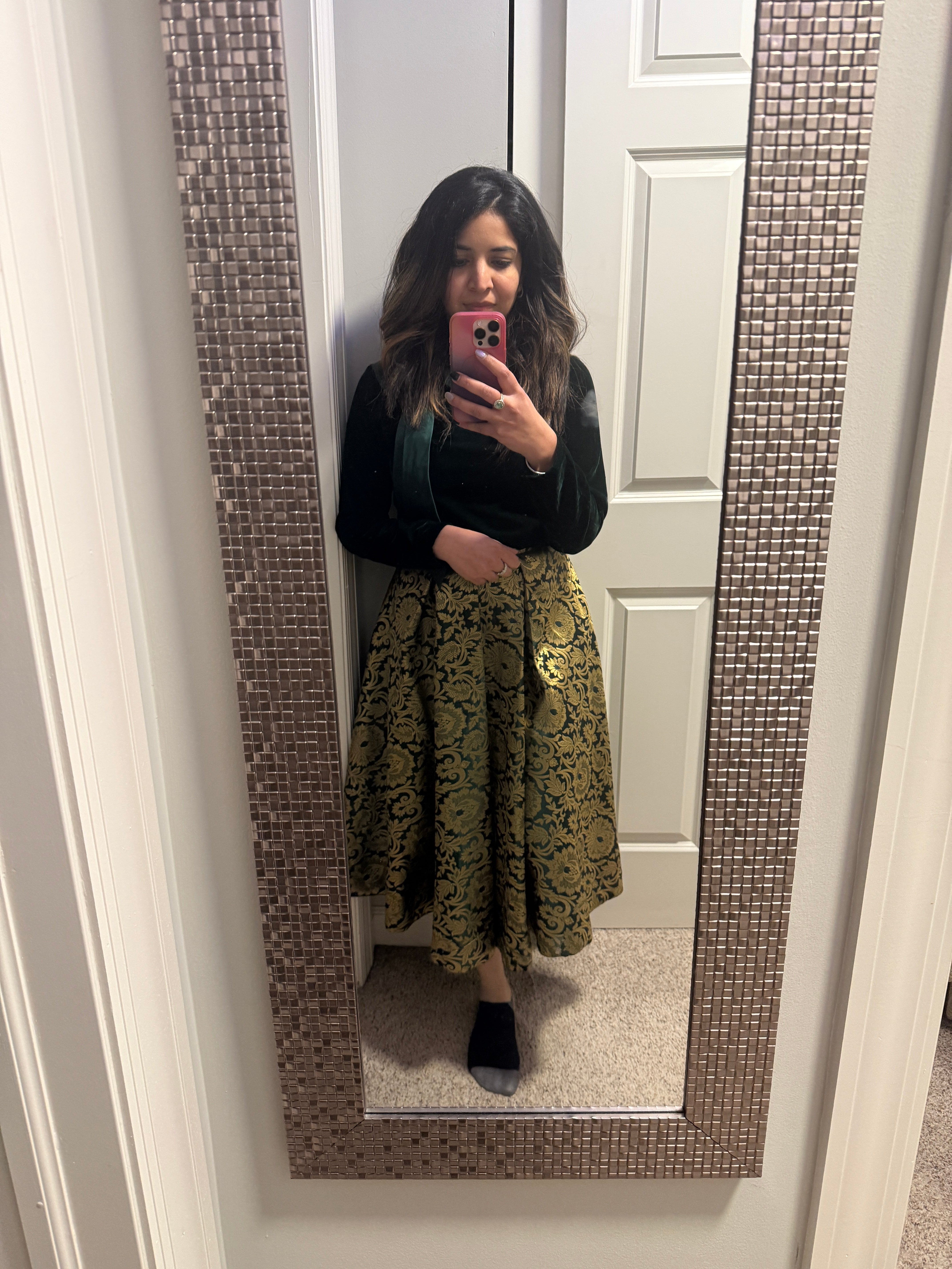 2 PC Brocade Skirt with Velvet Top