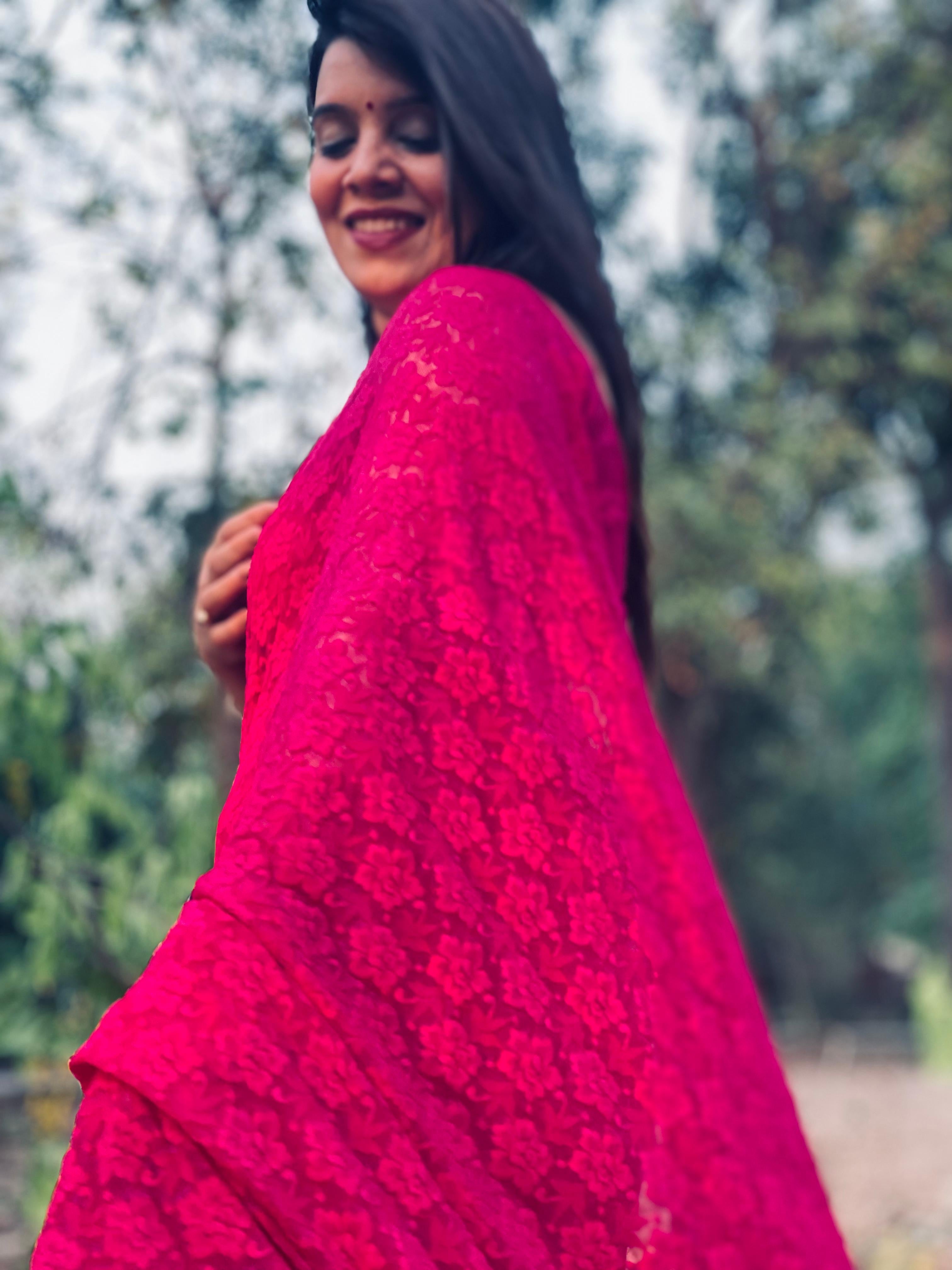 Lace work Pre draped Saree