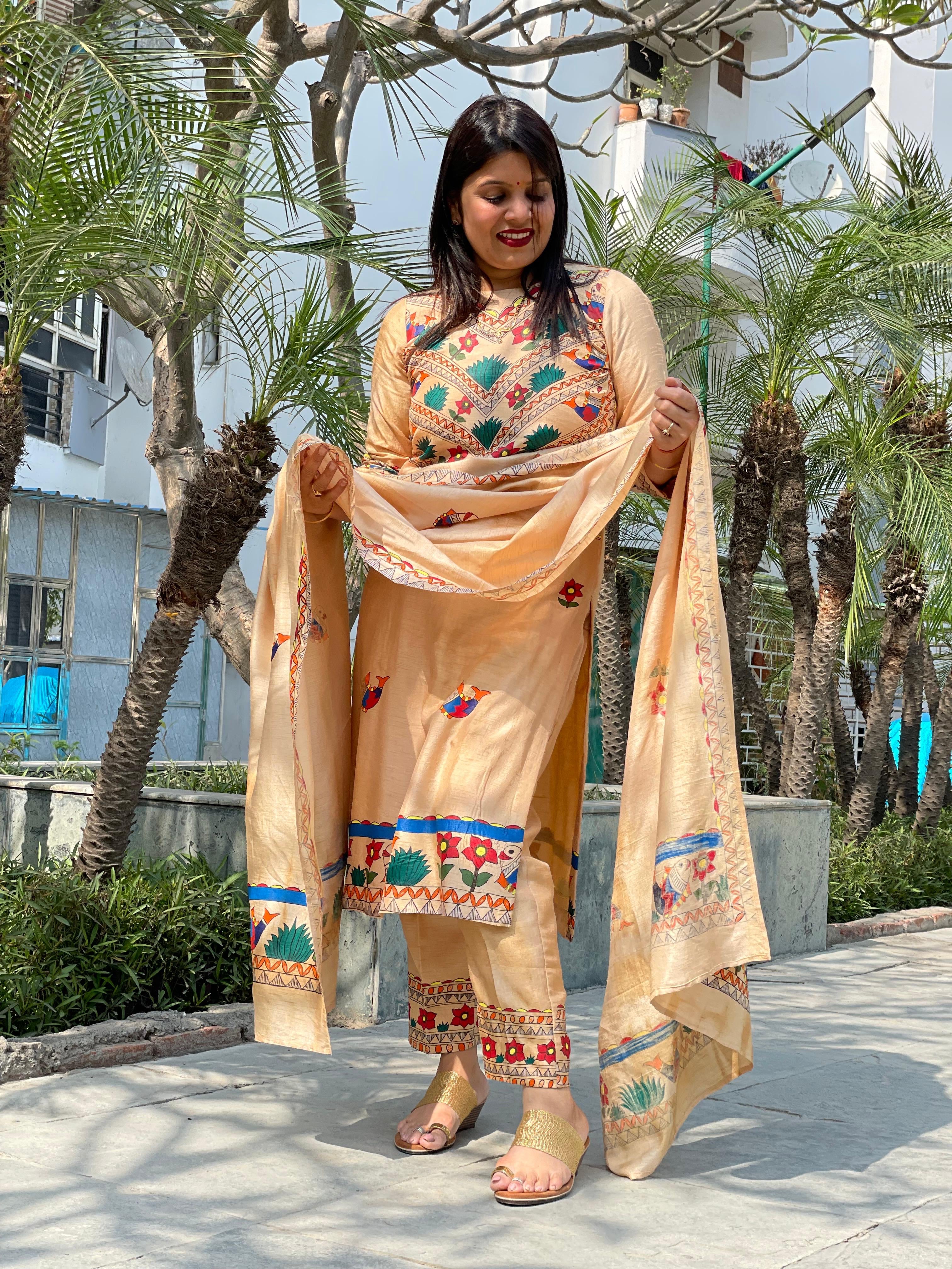 3 PC Madhubani Hand Paint Suit