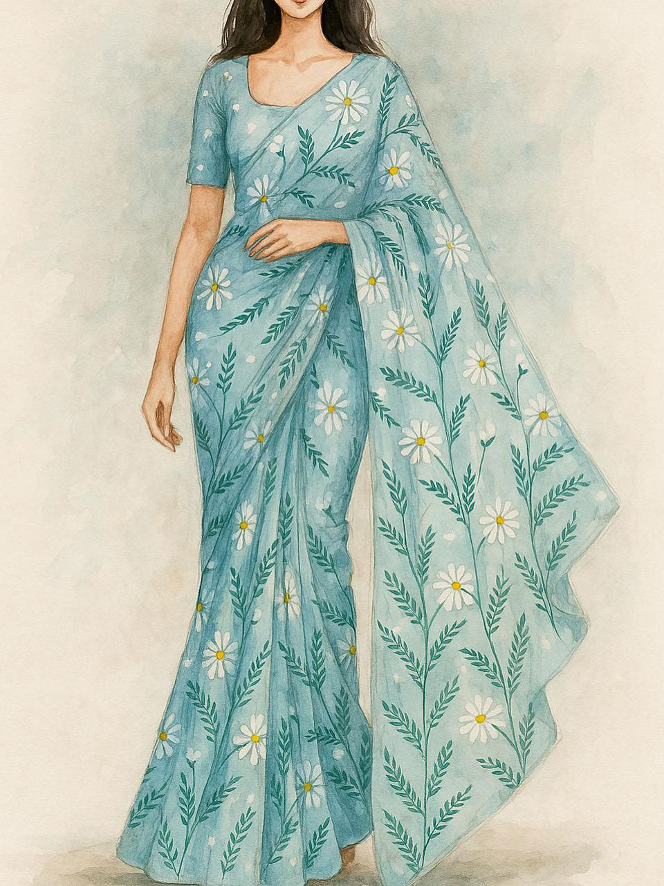 Hanpainted Dola Silk Saree